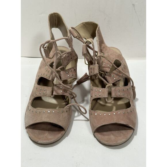 VINCE CAMUTO Henley Pink /nude Suede Lace Up Booties Sandals Sz 8.5 M - Picture 5 of 8